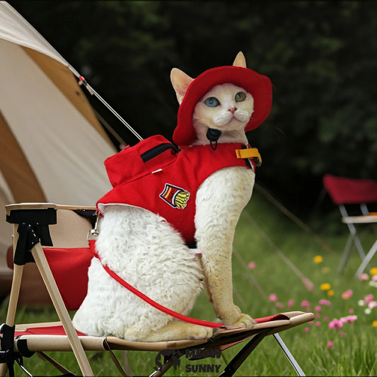 Red Outdoor Cat Sun Protection Clothes Cat Leash Harness Set