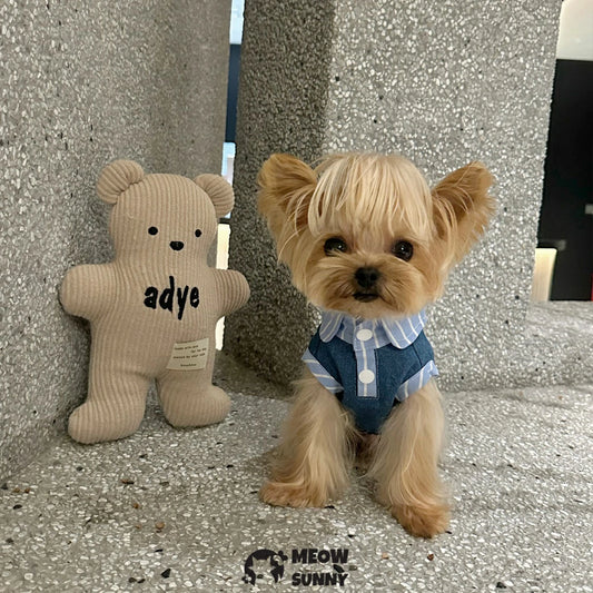 Retro denim polo shirt for pets, perfect for small dogs