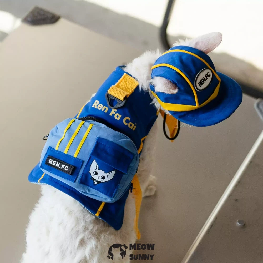 Royal Blue Cat Sun Protection Chest Strap Set with Hood