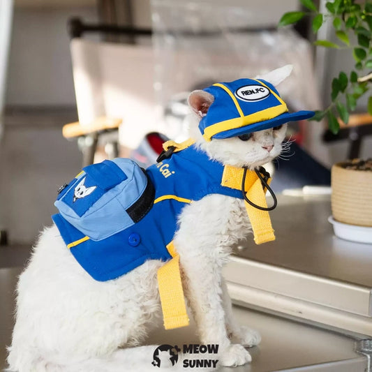 Royal Blue Cat Sun Protection Chest Strap Set with Hood