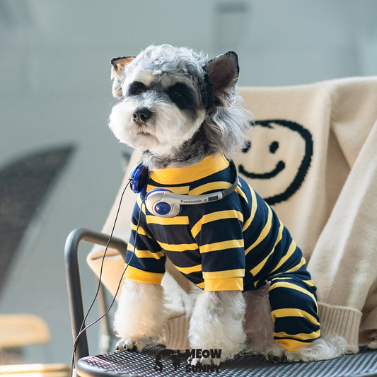 Royal Blue and Yellow Striped Dog Shirt, Summer