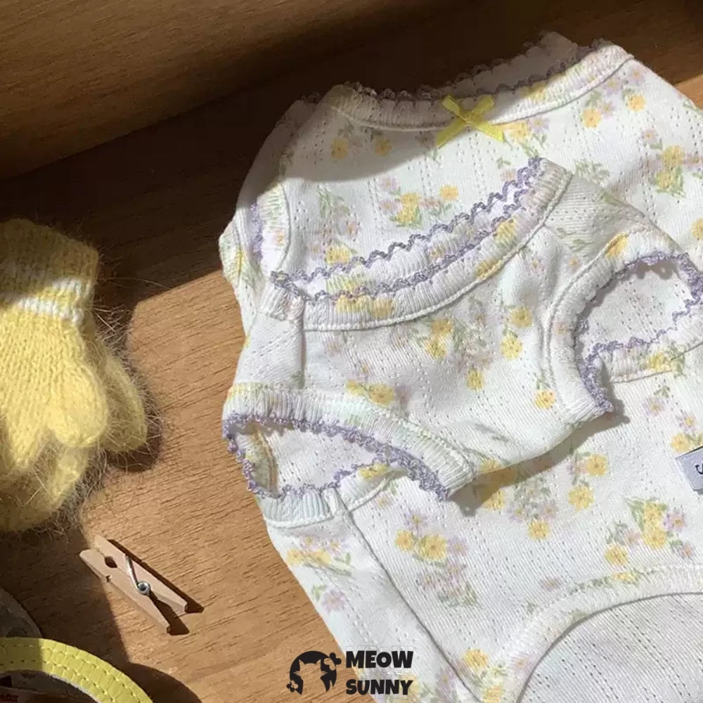 Small Dog Vest Grass Yellow Floral Dog Clothes