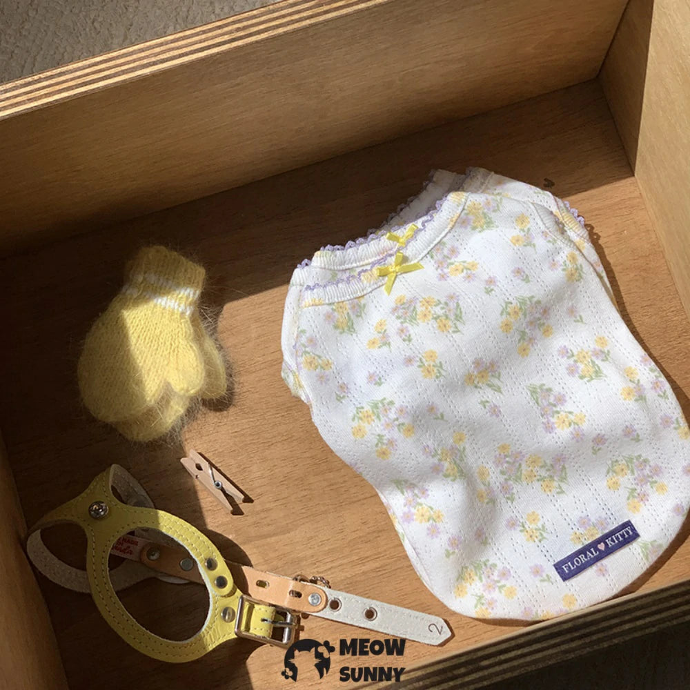 Small Dog Vest Grass Yellow Floral Dog Clothes
