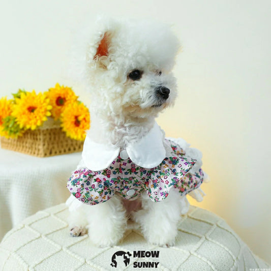 Small wild flower pet dog clothes Teddy summer skirt traction princess skirt