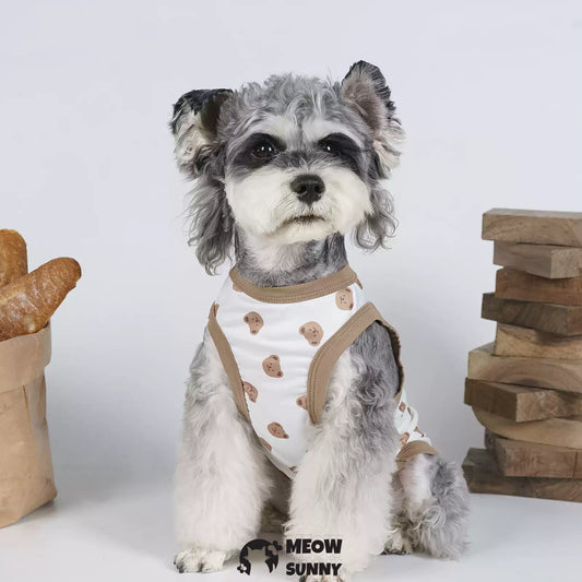 Dog Bear Pattern Shirt Soft Cotton Dog Clothes Summer Stretch T-Shirt