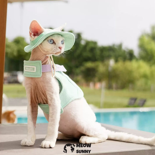 Solid Mint Green Cat Outdoor Chest Strap Set with Hood