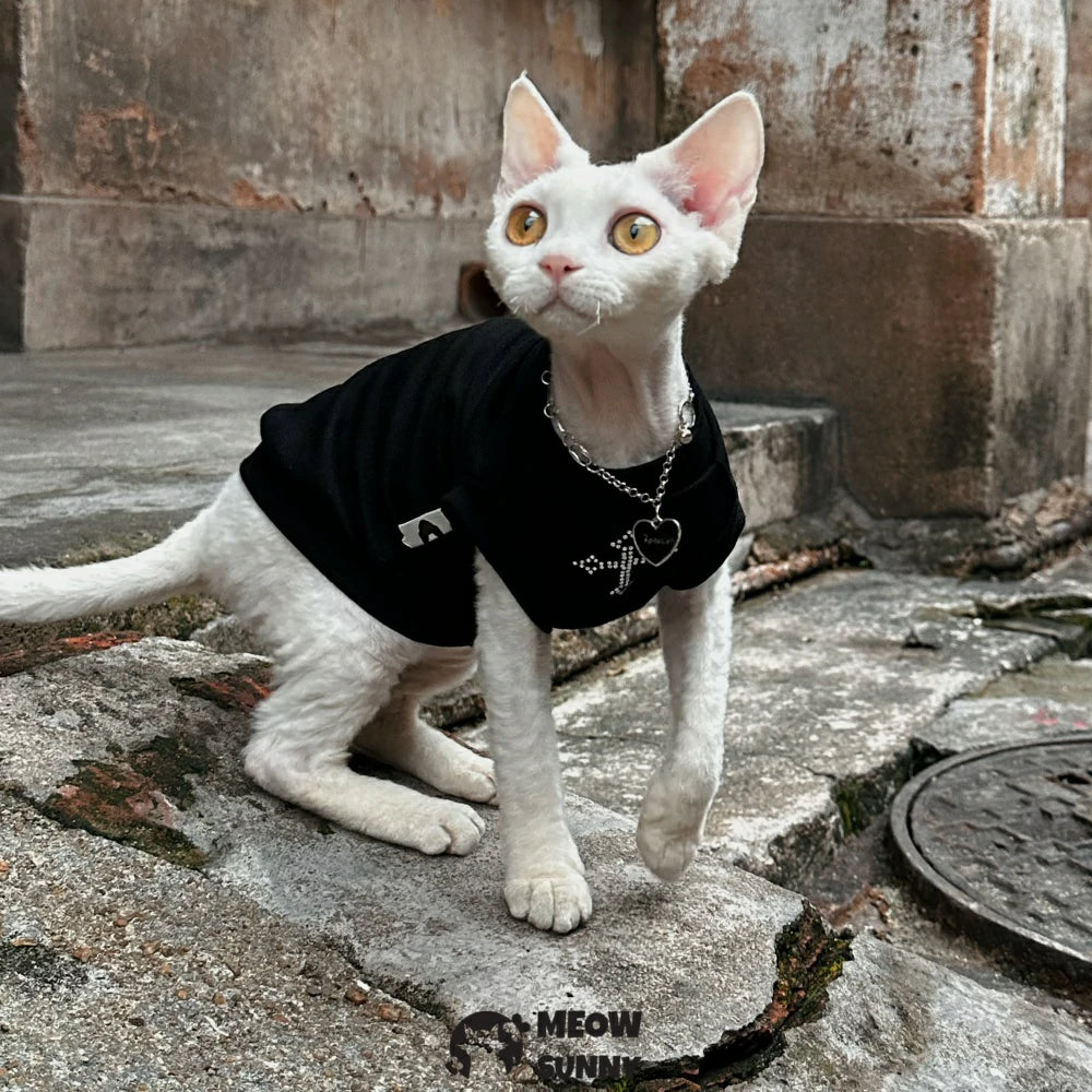 Sphinx Hairless Cat Summer Comfortable Breathable Black Cross T-shirt