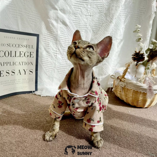 Sphinx Hairless Cat Summer Cool Corduroy Breathable Red Shirt