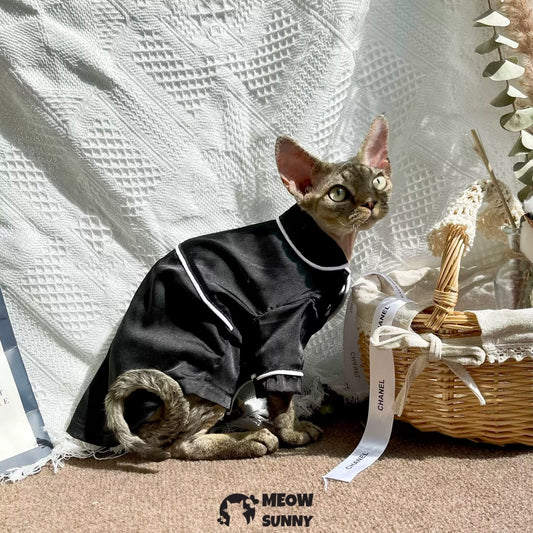 Sphinx hairless cat summer silk cool black shirt, Breathable Jumpsuit