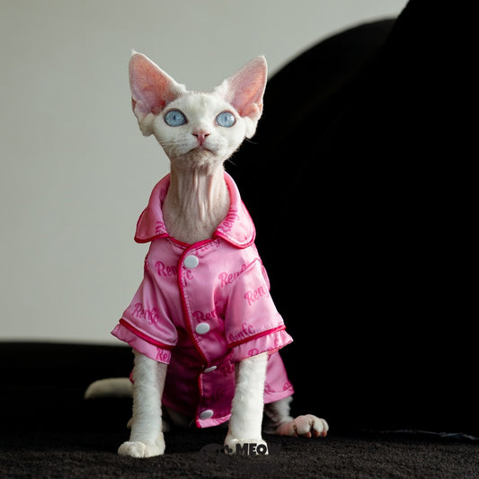Sphinx hairless cat summer silk cool pink shirt, Breathable Jumpsuit