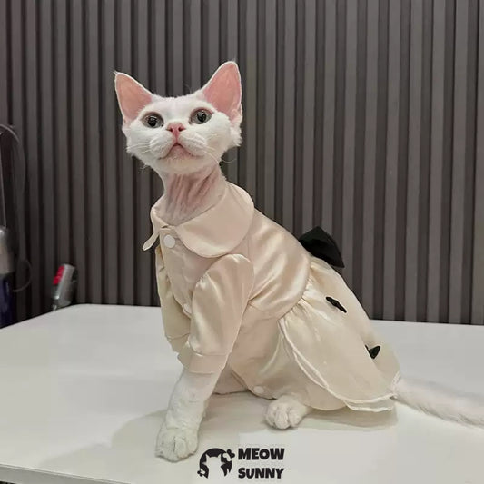 Sphinx hairless cat summer silk cool white dress, Breathable Jumpsuit