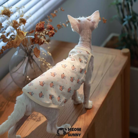 Sphynx Cat Breathable Cat Summer cookie pattern vest