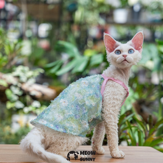 Sphynx Cat Breathable Oil painting flower pattern Cat Summer vest