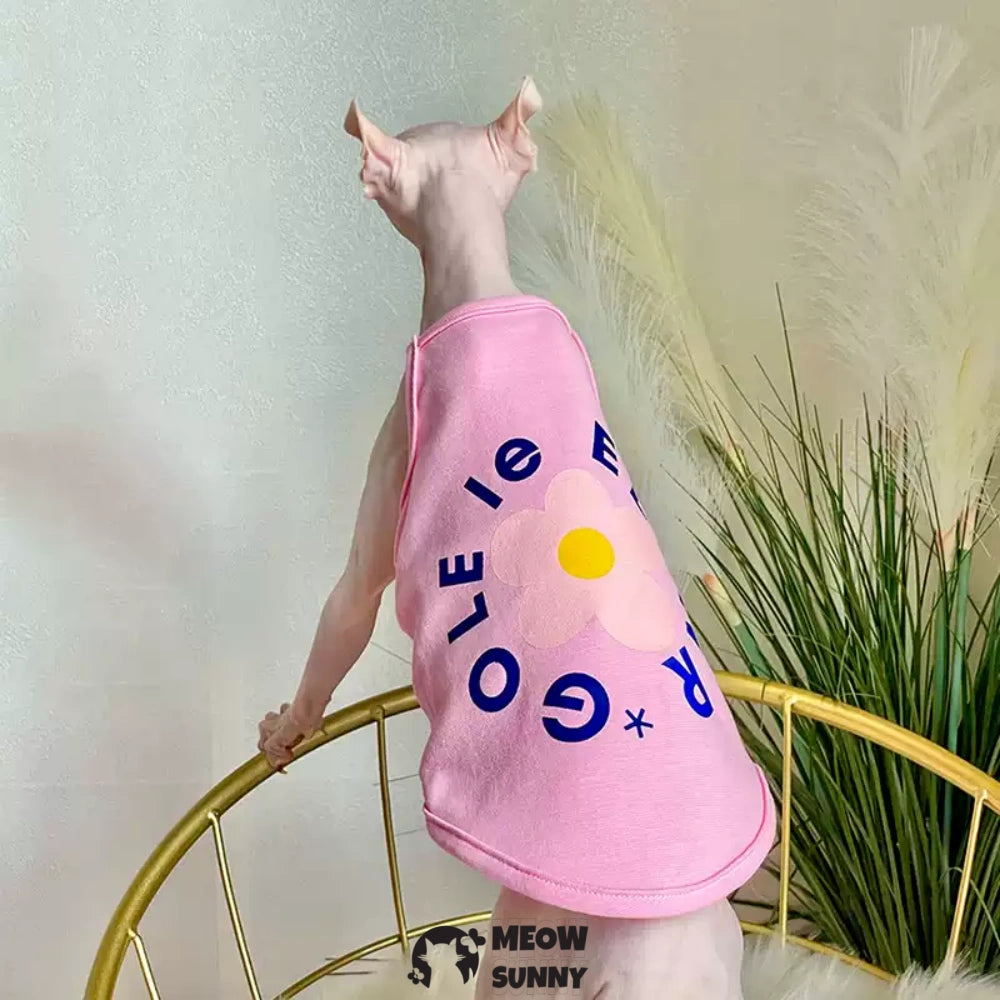 Sphynx Cat Breathable Stretchy Cat Summer Fashion vest,Flower Pattern