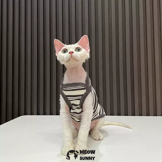 Sphynx Cat Breathable Stretchy Cat Summer Vest,Black Striped