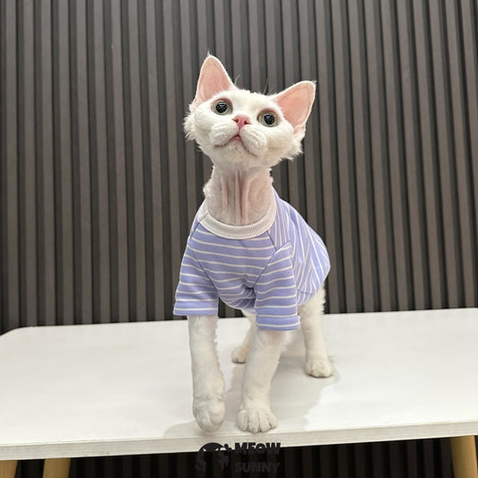 Sphynx Cat Breathable Stretchy Cat Summer Vest,Blue Striped