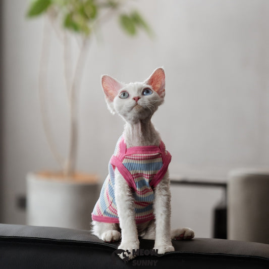 Sphynx Cat Breathable Stretchy Cat Summer Vest,Pink Striped