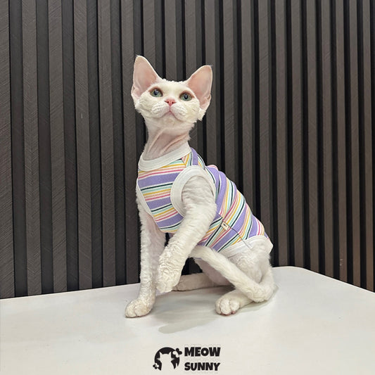 Sphynx Cat Breathable Stretchy Cat Summer Vest,Purple Striped