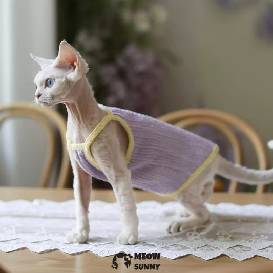 Sphynx Cat Breathable Stretchy Cat Summer Vest,Purple Striped