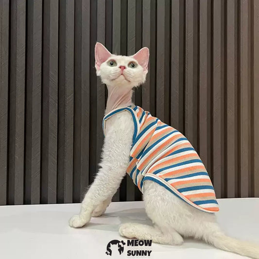Sphynx Cat Breathable Stretchy Cat Summer Vest,Striped