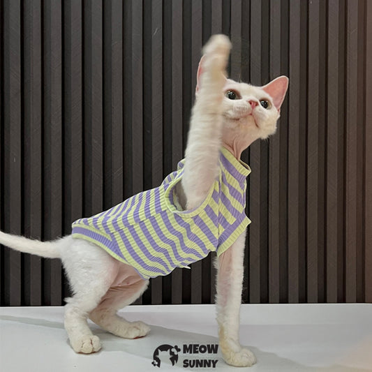 Sphynx Cat Breathable Stretchy Cat Summer shirt,Striped
