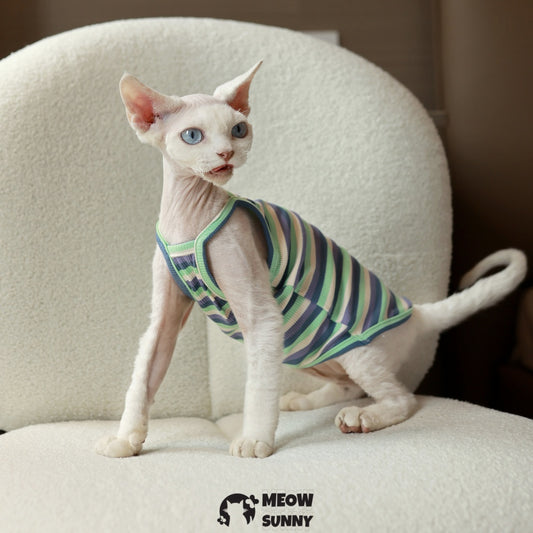 Sphynx Cat Breathable Stretchy Cat Summer vest,Green Striped