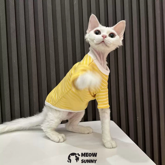 Sphynx Cat Breathable Stretchy Cat Summer vest,Yellow Striped