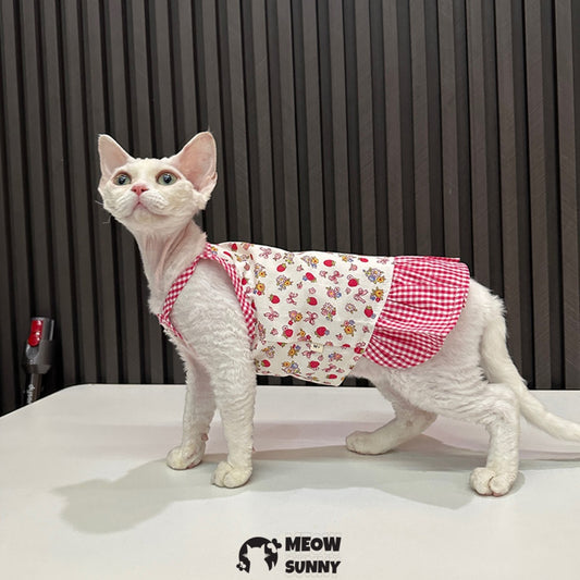 Sphynx Cat Breathable strawberry plaid Cat Summer cartoon pattern vest