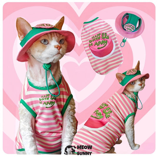 Sphynx Cat Clothes with sun hat - Soft Hairless Shirt With Sleeves