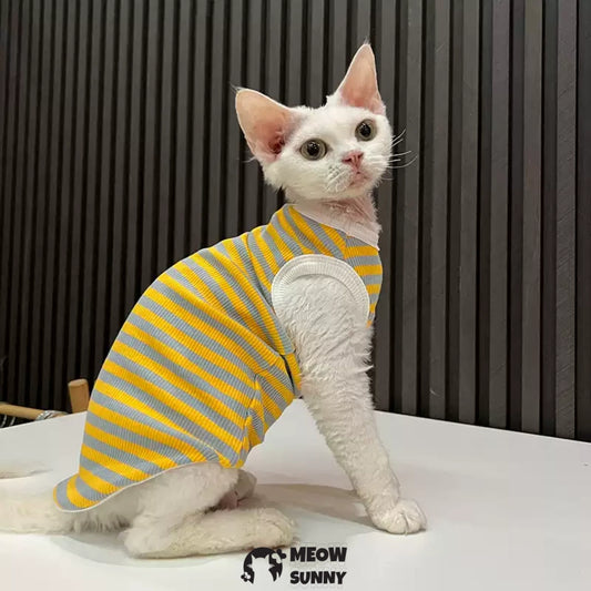 Sphynx Cat Clothes, Breathable Hairless Cat Yellow Shirts XXL 14lbs