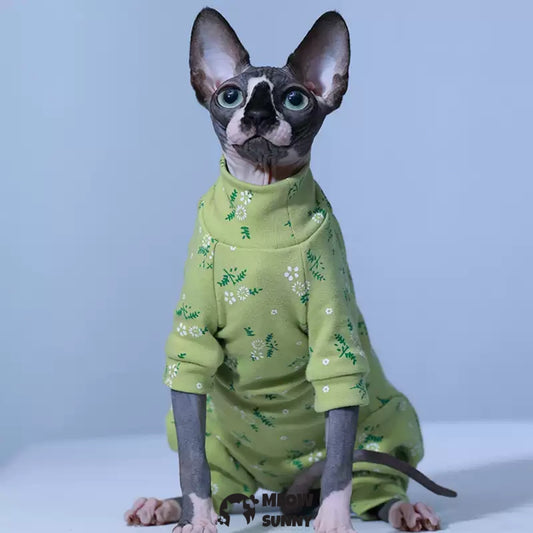 Sphynx Cat Floral Print Clothes 4 Legs Pure Cotton Comfortabl shirt