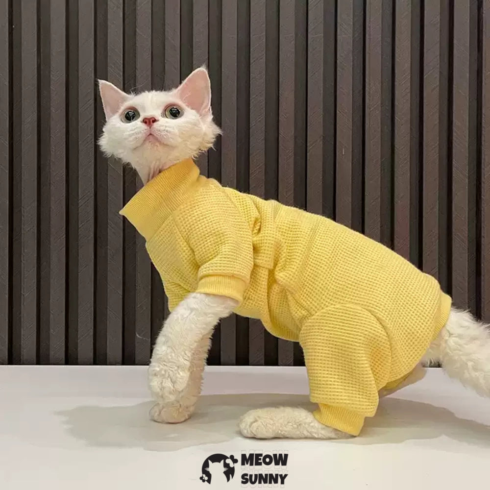 Sphynx Cat white Clothes 4 Legs Comfortabl yellow shirt
