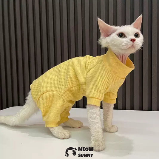 Sphynx Cat white Clothes 4 Legs Comfortabl yellow shirt