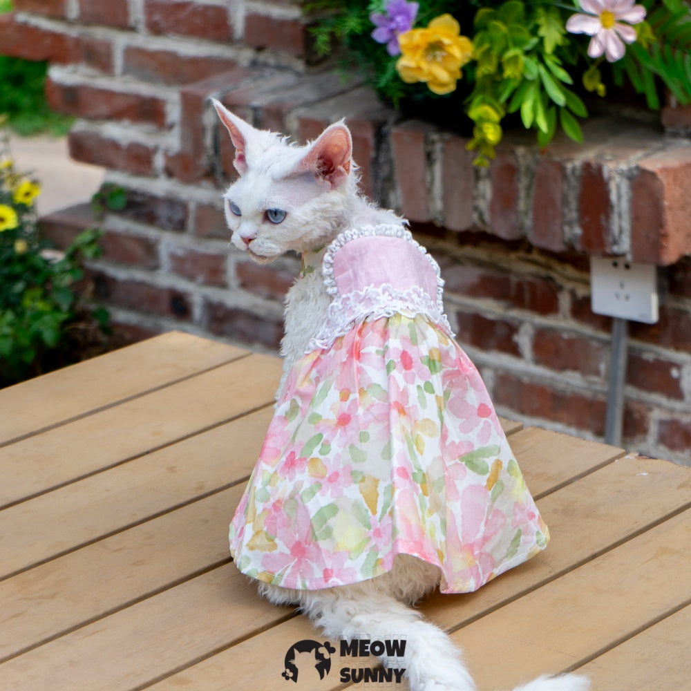 Sphynx Hairless Cat Breathable Spring Autumn Cotton Pink Dress