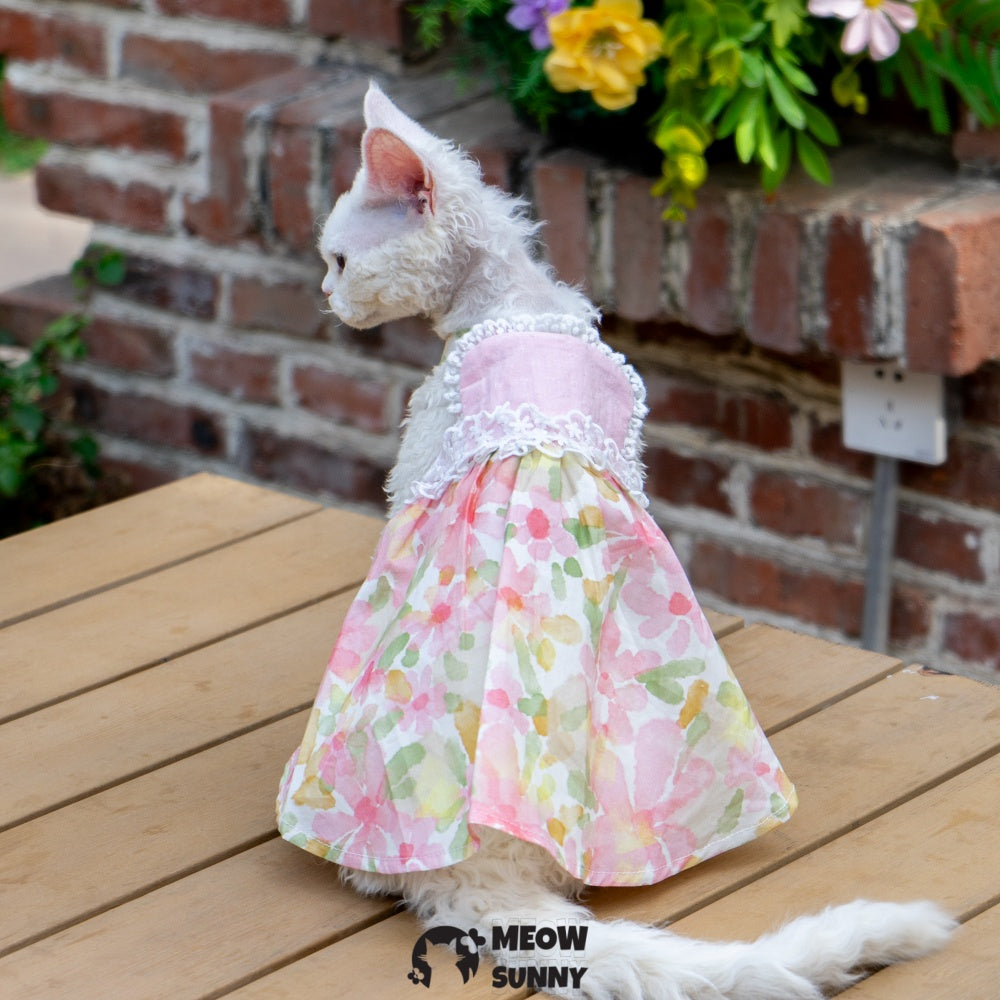 Sphynx Hairless Cat Breathable Spring Autumn Cotton Pink Dress