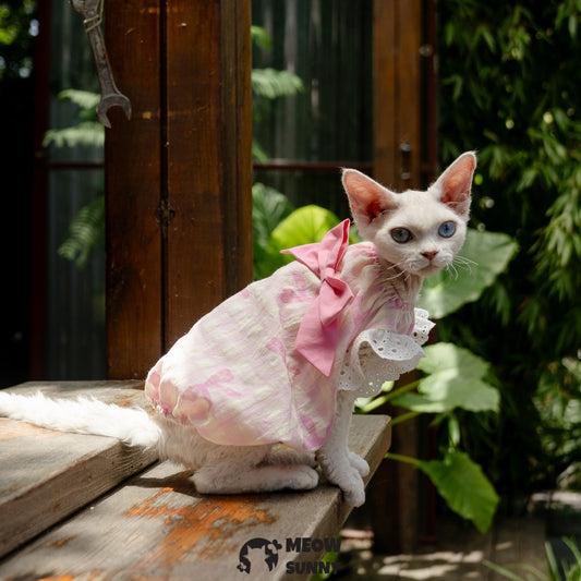 Sphynx Hairless Cat Breathable Spring Autumn Cotton Pink Dress outfits