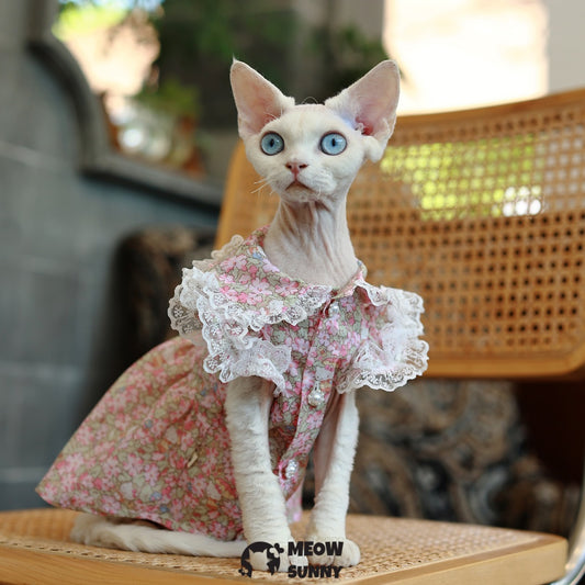 Sphynx Hairless Cat Dress - Breathable Spring Autumn Pink Dress