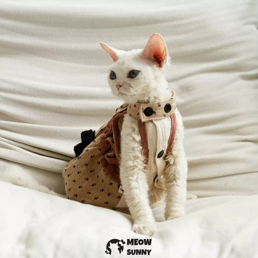 Sphynx Hairless Cat Clothes Breathable Floral Print Brown Dress