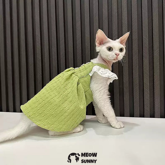 Sphynx Hairless Cat Clothes Breathable Floral Print Green Dress