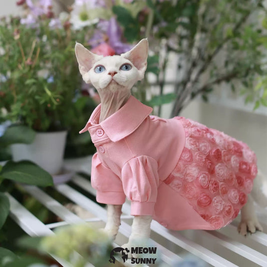 Sphynx Hairless Cat Clothes Breathable Floral Print Pink Dress