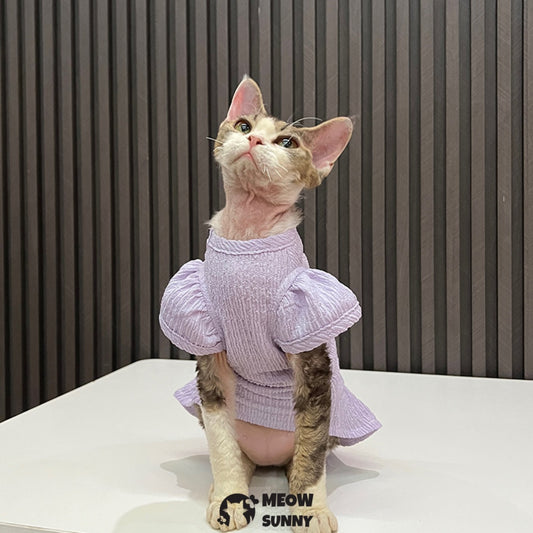 Sphynx Hairless Cat Clothes Breathable Floral Print Purple Dress