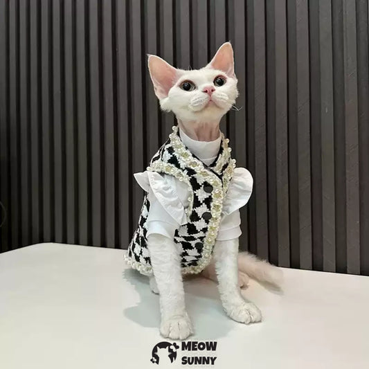 Sphynx Hairless Cat Clothes Cute Breathable lace Checkerboard Dress