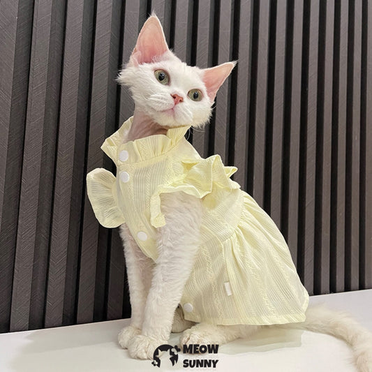 Sphynx Hairless Cat Clothes Cute Breathable lace Yellow Dress