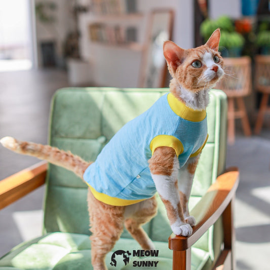 Sphynx Hairless Cat Clothes Summer Cotton cool quick-drying Blue T-Shirts