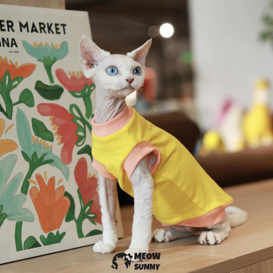 Sphynx Hairless Cat Clothes Summer Cotton cool quick-drying yellow Shirts
