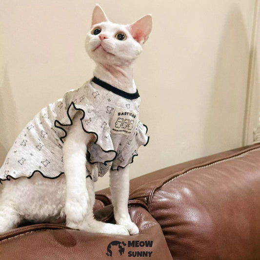 Sphynx Hairless Cat Clothes, Soft Elastic White Dress