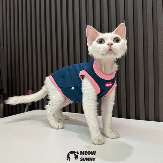 Sphynx Hairless Cat Summer Cotton Blue T-Shirts Cat Vest Pet Clothes