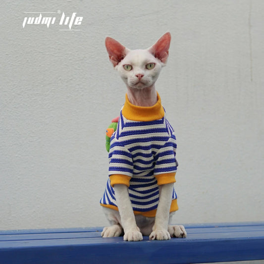 Sphynx Hairless Cat Summer Cotton Breathable Striped T-shirt