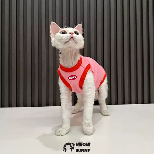 Sphynx Hairless Cat Summer Cotton Red T-Shirts Cat Vest Pet Clothes