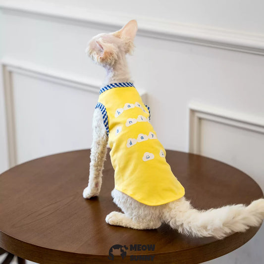 Sphynx Hairless Cat Summer Cotton Yellow T-Shirts Cat Vest Pet Clothes